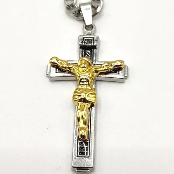 Stainless Steel Chain Necklace Jesus Cross Crucifix Valentines birthday gift New